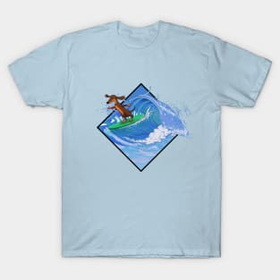 Dachshund dog surfing waves T-Shirt